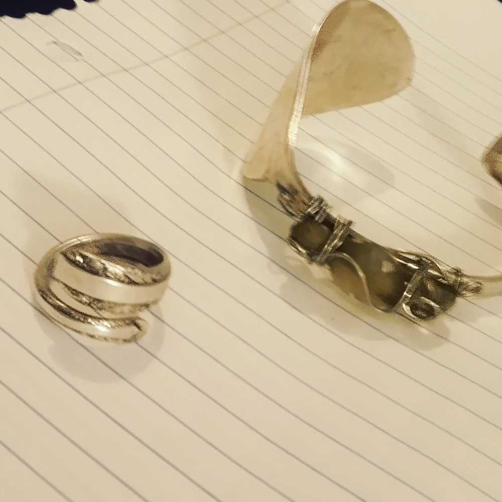 Women's sterling silver spoon bracelet and ring size 7